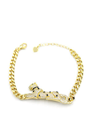 Zirkon Taşlı Leopar Bileklik - Altın