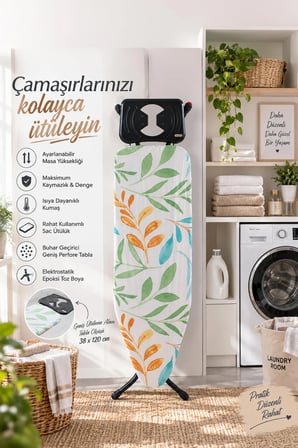 Perilla Present Lüx Ütü Masası – Isıya Dayanıklı Kumaş, Buhar Geçirici Geniş Perfore Tablalı Standart Ütü Masası (38x120 cm)