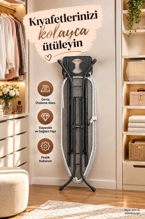 Perilla Present Lüx Ütü Masası – Isıya Dayanıklı Kumaş, Buhar Geçirici Geniş Perfore Tablalı Standart Ütü Masası (38x120 cm)