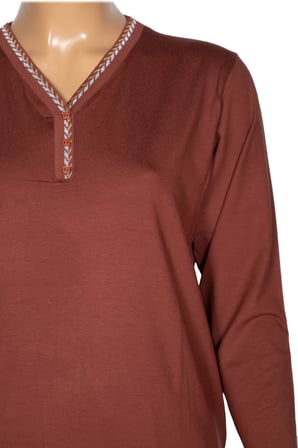 Cimariva Kadın Öykü Büyük Beden V Yakası Triko Detaylı Taba Bluz