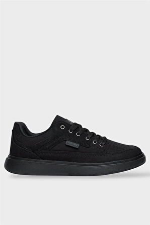 Erkek Keten Gabardin Kumaş Günlük Sneaker Ayakkabı SİYAH