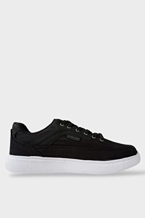 Erkek Keten Gabardin Kumaş Günlük Sneaker Ayakkabı SİYAH - BEYAZ