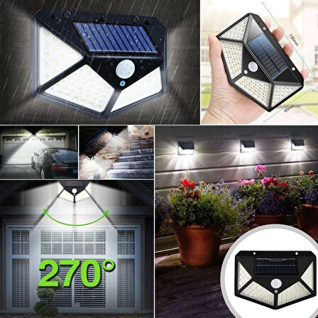 100 Ledli 3 Farklı Aydınlatma Ayarlı Solar Güneş Enerjili Hareket Sensörlü Bahçe Duvar Lambası ( Lisinya )