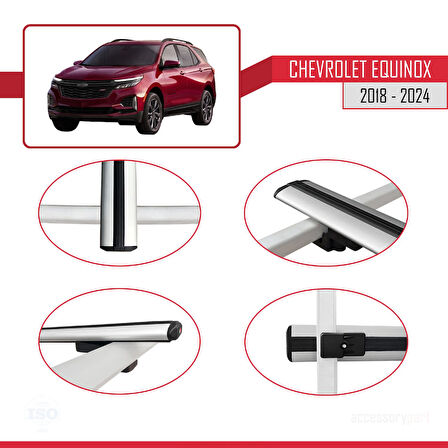 Chevrolet Equinox 2018-2024 Arası ile Uyumlu BASIC Model Ara Atkı Tavan Barı Gri 2 Adet