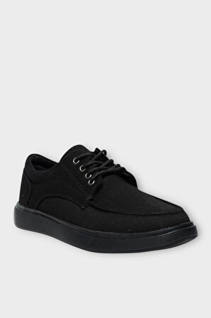 Erkek Keten Gabardin Kumaş Günlük Sneaker Ayakkabı SİYAH