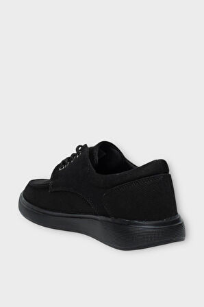 Erkek Keten Gabardin Kumaş Günlük Sneaker Ayakkabı SİYAH