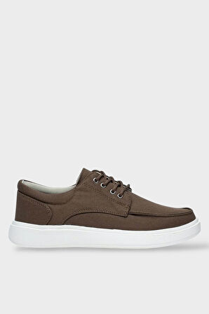 Erkek Keten Gabardin Kumaş Günlük Sneaker Ayakkabı KAHVERENGİ