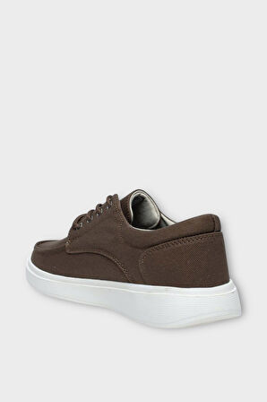 Erkek Keten Gabardin Kumaş Günlük Sneaker Ayakkabı KAHVERENGİ