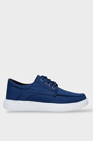 Erkek Keten Gabardin Kumaş Günlük Sneaker Ayakkabı LACİVERT