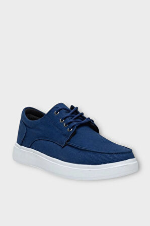 Erkek Keten Gabardin Kumaş Günlük Sneaker Ayakkabı LACİVERT