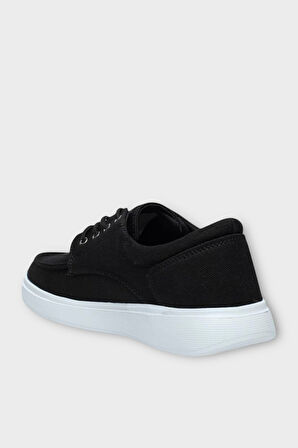 Erkek Keten Gabardin Kumaş Günlük Sneaker Ayakkabı SİYAH - BEYAZ