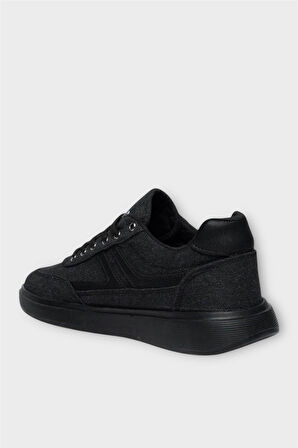 Erkek Keten Gabardin Kumaş Günlük Sneaker Ayakkabı SİYAH