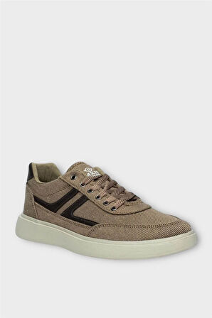 Erkek Keten Gabardin Kumaş Günlük Sneaker Ayakkabı VİZON