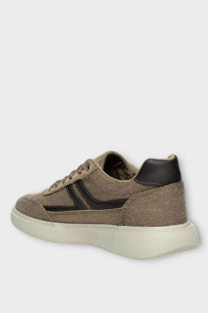 Erkek Keten Gabardin Kumaş Günlük Sneaker Ayakkabı VİZON