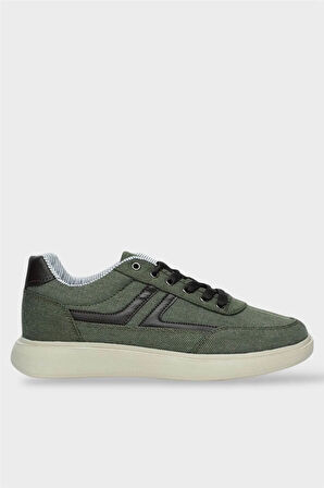 Erkek Keten Gabardin Kumaş Günlük Sneaker Ayakkabı HAKİ