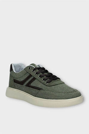 Erkek Keten Gabardin Kumaş Günlük Sneaker Ayakkabı HAKİ