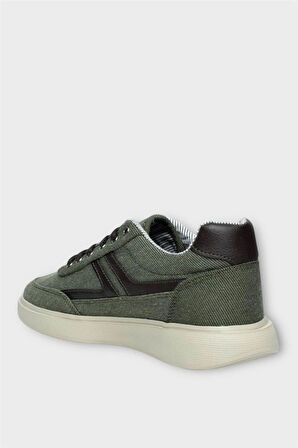 Erkek Keten Gabardin Kumaş Günlük Sneaker Ayakkabı HAKİ