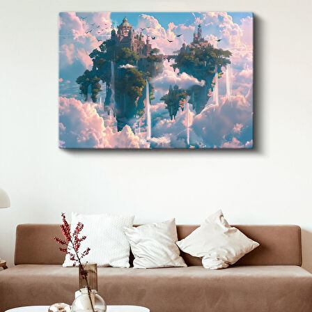 Yüzen Saraylar - Pembe Bulutlar Anime Kanvas Tablo