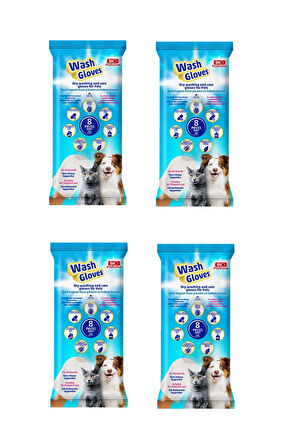 Bio PetActive Wash Gloves Kuru Yıkama ve Bakım Kesesi 8 Lİ  X 4 Paket