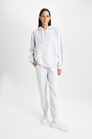DeFacto Relax Fit Kapüşonlu Kanguru Cepli Kalın Basic Düz Sweatshirt W1240AZ24WNGR93