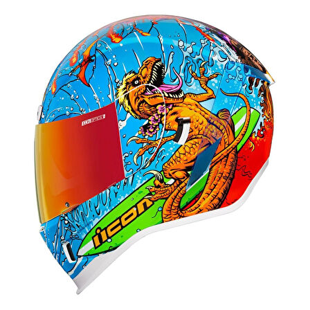 Icon Airform Dino Fury MIPS Kapalı Motosiklet Kaskı Mavi  Yeşil  Turuncu