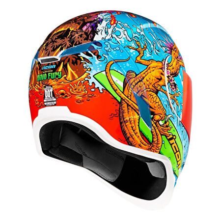 Icon Airform Dino Fury MIPS Kapalı Motosiklet Kaskı Mavi  Yeşil  Turuncu