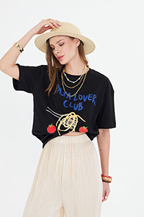 Makarna Aşıkları İçin Tasarlanmış %100 Pamuk Comfort Kadın Tişört