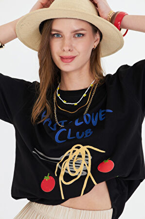 Makarna Aşıkları İçin Tasarlanmış %100 Pamuk Comfort Kadın Tişört