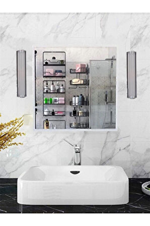 2 Kapaklı, 2 Aynalı Moda Banyo Lavabo Dolabı, Aynalı Üst Dolabı Beyaz