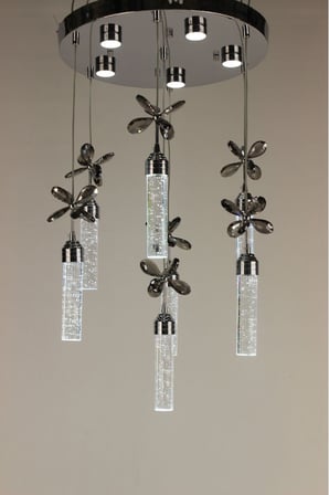 Lüks Gümüş Çemberli Seri 7li Kelebekli İnce Jöle Kristal Modern 3 Renk Ledli Sarkıt Avize