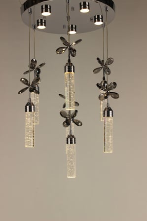 Lüks Gümüş Çemberli Seri 7li Kelebekli İnce Jöle Kristal Modern 3 Renk Ledli Sarkıt Avize