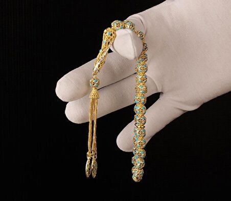 Mineli Telkari Model Altın Kaplama 925 Ayar Gümüş Tesbih 44337657f