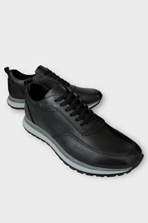 Erkek Hakiki Deri Bağcıklı Ayakkabı SİYAH