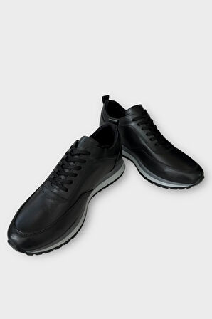 Erkek Hakiki Deri Bağcıklı Ayakkabı SİYAH