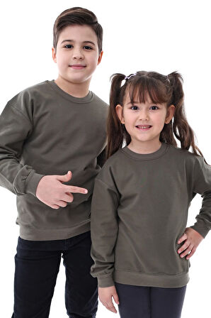 Basic Bisiklet Yaka Şardonlu Çocuk Sweatshirt 3-10 Yaş Krem