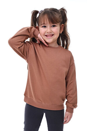 Basic Bisiklet Yaka Şardonlu Çocuk Sweatshirt 3-10 Yaş Krem