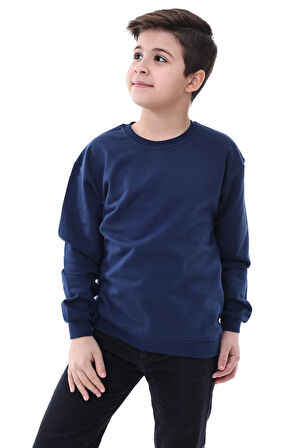 Basic Bisiklet Yaka Şardonlu Çocuk Sweatshirt 3-10 Yaş Krem