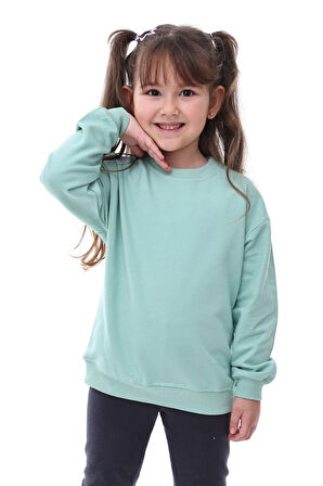 Basic Bisiklet Yaka Şardonlu Çocuk Sweatshirt 3-10 Yaş Krem