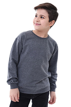 Basic Bisiklet Yaka Şardonlu Çocuk Sweatshirt 3-10 Yaş Krem