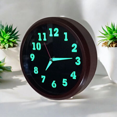 Fosforlu Metal Eskitme Ceviz Mini Duvar Saati Çap 20 cm Küçük Saat