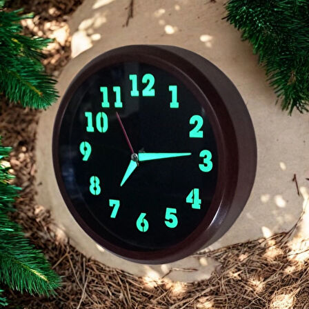 Fosforlu Metal Eskitme Ceviz Mini Duvar Saati Çap 20 cm Küçük Saat