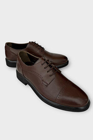 Erkek Hakiki Deri Bağcıklı Ayakkabı KAHVERENGİ