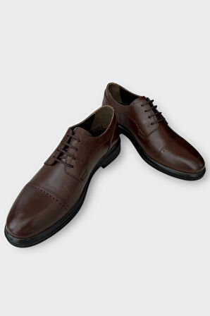 Erkek Hakiki Deri Bağcıklı Ayakkabı KAHVERENGİ