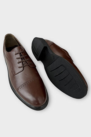 Erkek Hakiki Deri Bağcıklı Ayakkabı KAHVERENGİ