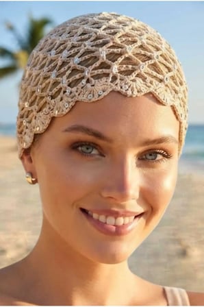 Tezzgelsin Kadın Işıltılı Pul İşlemeli Crochet Bere Bohem Plaj Aksesuarı Yazlık Bandana Şapka