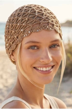 Tezzgelsin Kadın Işıltılı Pul İşlemeli Crochet Bere Bohem Plaj Aksesuarı Yazlık Bandana Şapka