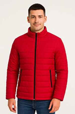 MDB Erkek Bomber ont Ceket – u İtici Kumaş, Kapitone Astarlı, Fermuarlı, Kışlık  Kırmızı