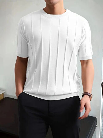 MDB Erkek Kısa Kollu Bisiklet Yaka çizgili Triko Tshirt