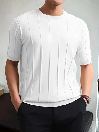 MDB Erkek Kısa Kollu Bisiklet Yaka çizgili Triko Tshirt