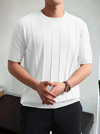 MDB Erkek Kısa Kollu Bisiklet Yaka çizgili Triko Tshirt